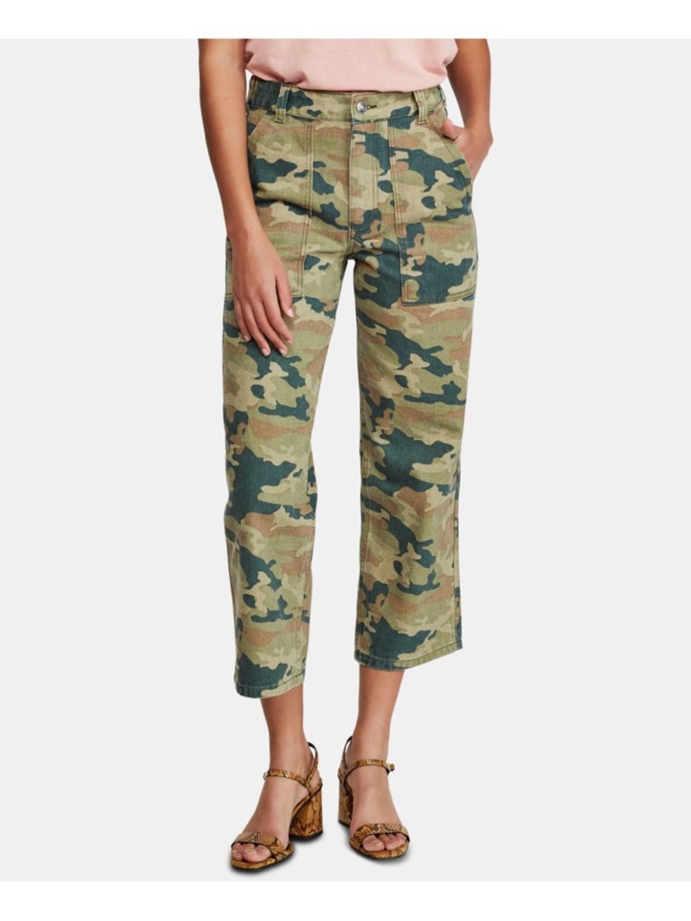 Free People We The Free Camo Crop Straight-Leg Utility Pants sz 24